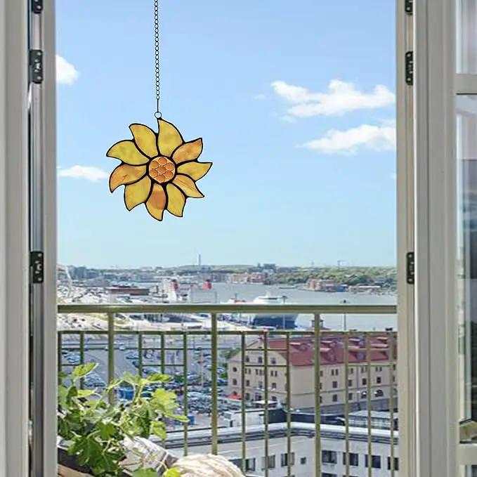 BOXCASA Farmhouse Summer Sunflower Stained Glass Window Hangings,Sunflower Lover Gifts for Women,Best Thank You Teacher Gift,Handmade Sunflower Art Decorations Gift for Mom Grandma Nana Aunt by GreenHaven Gardens