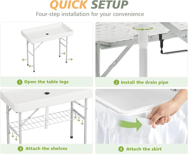 4 Foot Ice Cooler Table with Matching Skirt & Drain Hose, with Iron Stand, Portable Patio Outdoor Chilling Table Portable Bar for Events for Party, Picnic, BBQ, Camping (White) by GreenHaven Gardens