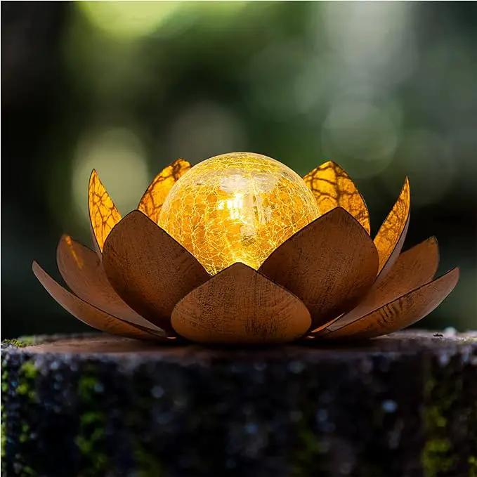 Huaxu Solar Lights Outdoor Decor Metal Lotus Flower LED Waterproof Glass Decorative Gifts for Garden Lover Women Mom Table Pathway Lawn Patio Yard Ground by GreenHaven Gardens