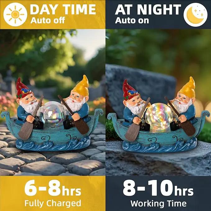Solar Gnome Boating Garden Statues with Ball Light 4.6" Resin Gnomes Figurines Decorations for Yard Patio Lawm Porch Balcony Funny Housewarming Birthday Gardening Gifts for Women Moms by GreenHaven Gardens
