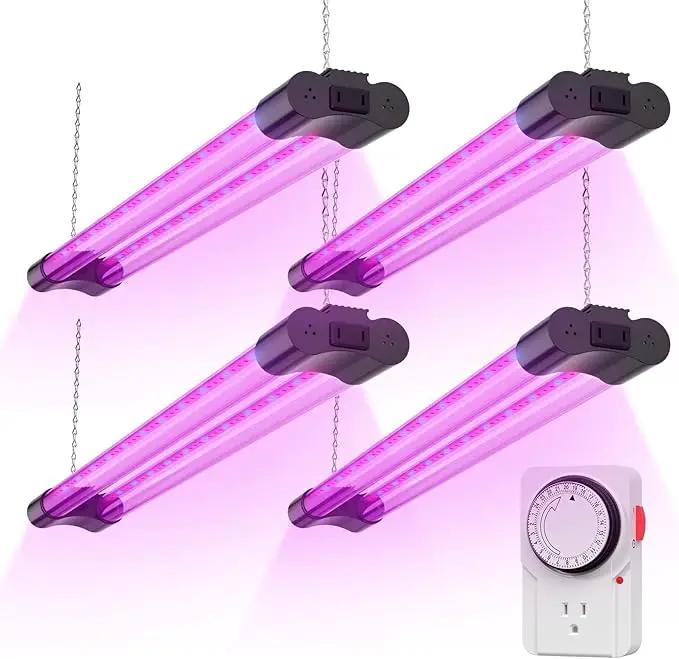 BBOUNDER 2ft 4 Pack Grow Lights for Indoor Plants with Mechanical Outlet Timer, 80W (4x20W, 440W Equivalent), Red Blue Full Spectrum, Linkable LED Grow Light for Hydroponic Indoor Plant Seedling Veg by GreenHaven Gardens