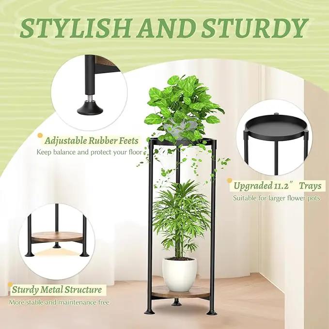 KMOTASUO 2 Tier Plant Stands Indoor, 30 Inch Tall Metal Corner Plant Stand, Modern Flower Shelf Pot Holder Planter Display Rack for Living Room Balcony Patio Garden(Black) by GreenHaven Gardens
