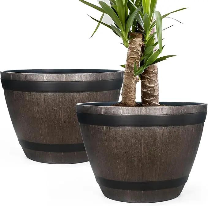 Large Whiskey Barrel Planter for Outdoor Plants - Flower Pots Garden Wine Barrel Planter Outdoor - 21" D x 15" H by GreenHaven Gardens