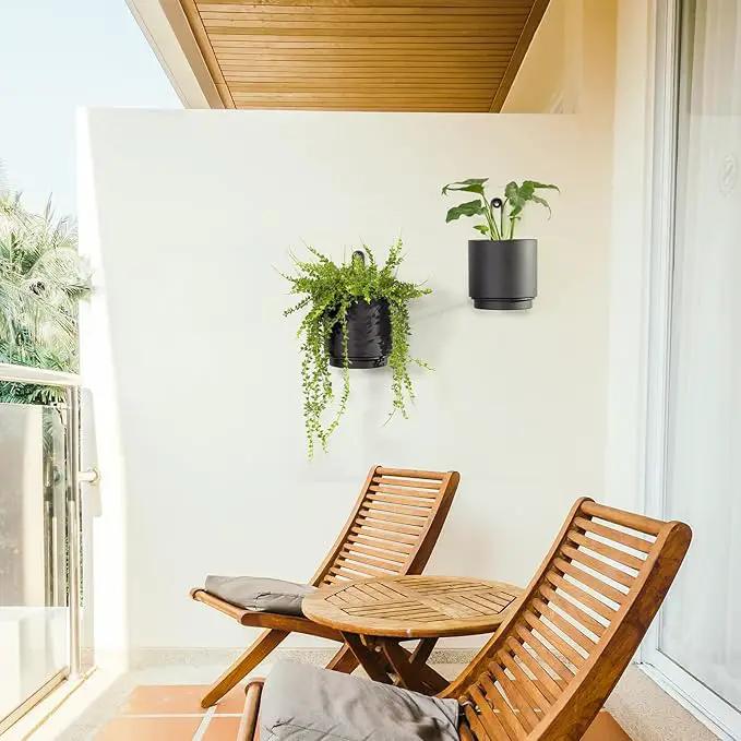 2 Pcs Wall Mounted Hanging Planters for Indoor and Outdoor Plants Wall Hanging Planters for Indoor Plants Modern Wall and Ceiling Planter Minimalist Flower Pot (Black-1, 5.91 inch) by GreenHaven Gardens