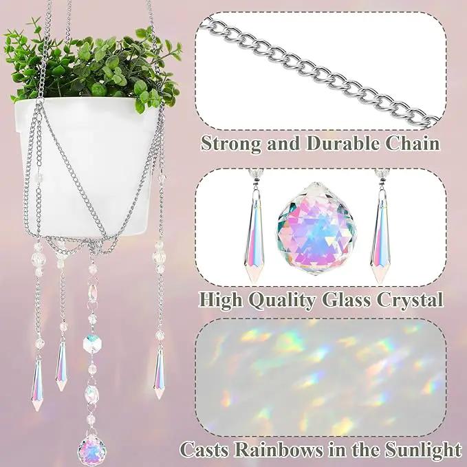 Chunful 3 Pack Sun Catcher Plant Hanger with Beads and Glass Crystal Beaded Plant Hanger Sun Catchers Kit Hanging Basket Accessories for Indoor Home Rainbow Decor, Pots Not Included (Silver) by GreenHaven Gardens