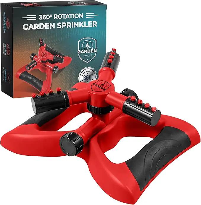 Joeys Sprinkler for Yard, Rotating Garden Sprinkler for Large Area Coverage, Lawn and Yard Sprinklers (Red) by GreenHaven Gardens