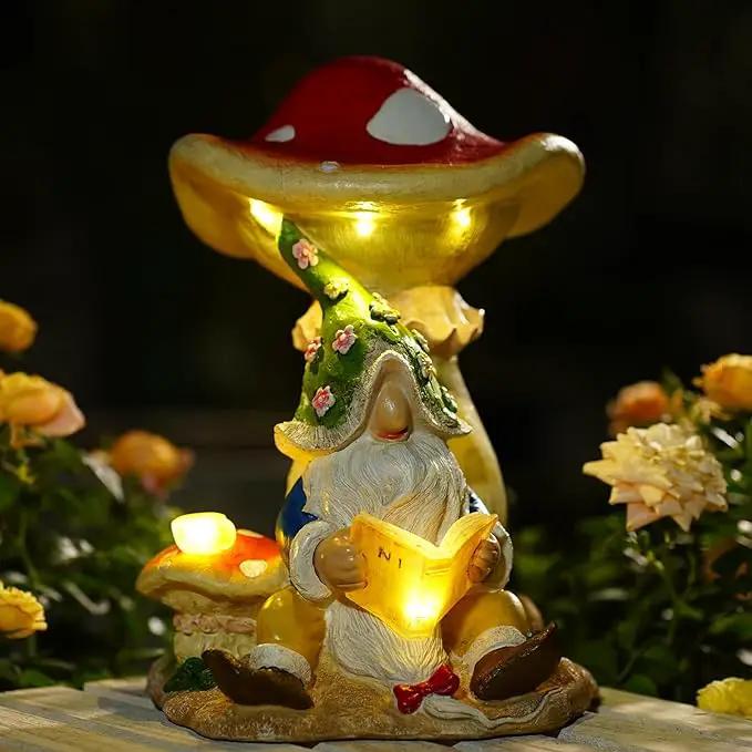 Upgraded Size Solar Garden Outdoor Statues Gnome Reading Under Mushroom with 5 LED Solar Figurine for Lawn,Patio,Balcony,Yard Decor Unique Housewarming Gift for Grandfather, Father,Grandma,Wen by GreenHaven Gardens