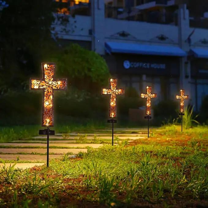 HUYIENO Solar Cross Garden Stake Lights 38inch Metal Outdoor Waterproof Memorial Garden Decor 2 Lighting Modes Cemetery Decorations for Grave for Remembrance Gifts & Sympathy Gifts by GreenHaven Gardens
