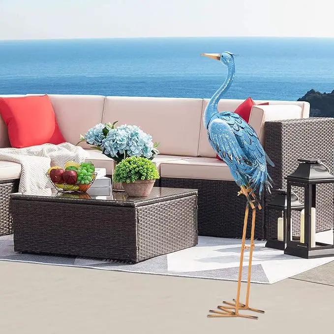 Nacome Large Standing Blue Metal Crane Garden Statue: Indoor Outdoor Heron Animal Sculpture for Patio Backyard Porch Yard Bird Art Lawn Decor - 36.6inch Gifts for Grandma Mom by GreenHaven Gardens
