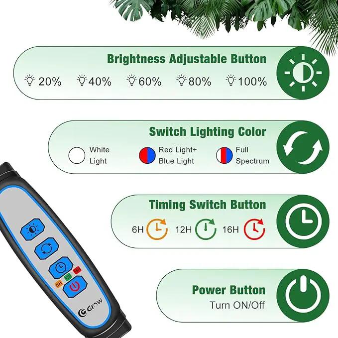 wolezek Grow Lights for Indoor Plants, Full Spectrum LED Plant Grow Light with Adjustable Stand and Sturdy Clip, 5-Heads Plant Light with Auto 6/12/16H Timer, 3 Light Modes, 5 Levels Dimmable by GreenHaven Gardens