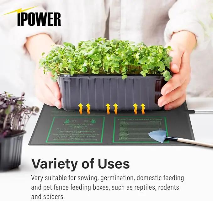 iPower 20” x 20.75” Seeding Heat Mat Upgraded Carbon Film Indoor Warm Hydroponic Plant Germination Starting Pad Durable Waterproof, 20" x 20.75", Black by GreenHaven Gardens