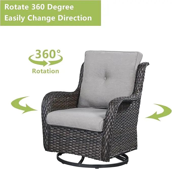 Outdoor Patio Swivel Rocker Chairs - 3 Piece Patio Bistro Set,Wicker Patio Furniture Set with 2 Swivel Rocking Chairs and 1 Glass Top Side Table for Deck Porch Garden,rown/Grey by GreenHaven Gardens