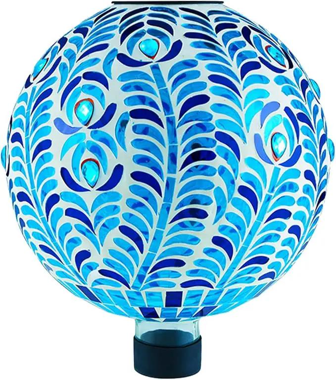 VOREEN Solar Gazing Ball, Mosaic Glass Gazing Globe with Solar Light, Waterproof Outdoor Yard Decoration Sphere for Homes, Patio, Lawn and Gardens, 10", Blue by GreenHaven Gardens