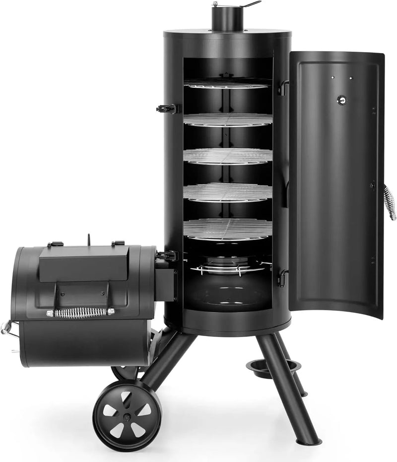 Captiva Designs Charcoal Vertical Smoker Grill and Offset Smoker Grill Combo, Extra Large Outdoor Barrel BBQ Meat Smoker with 5 Removable Smoking Grates & Built-in Hooks for Various Meat Foods by GreenHaven Gardens