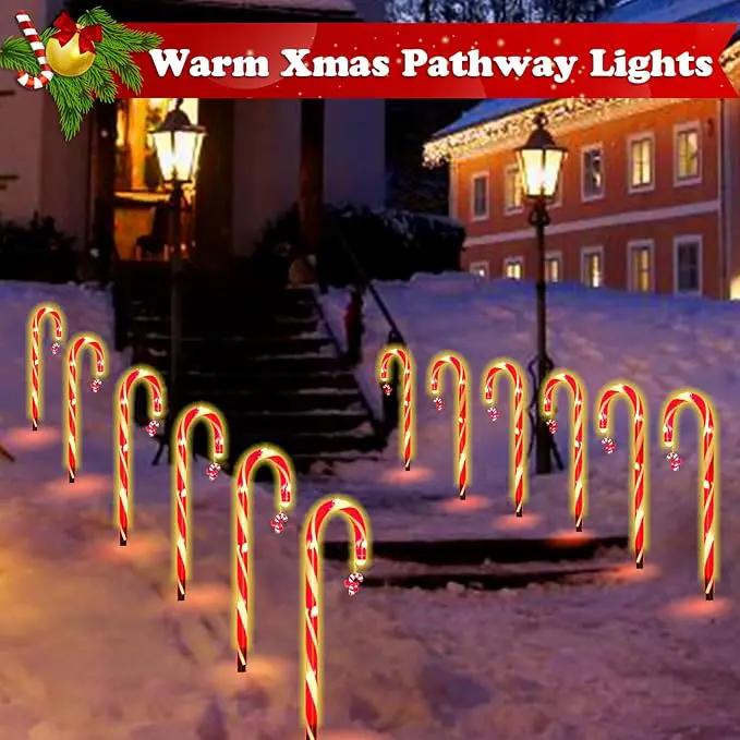 12 Pack Christmas Candy Cane Lights Outdoor Solar Pathway Lights Christmas Decorations Waterproof Driveway Walkway Markers Yard Garden Home Xmas Decor, 2-in-1 Rechargeable Solar Power by GreenHaven Gardens