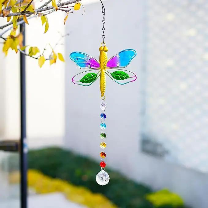 Dragonfly Decor Stained Glass Suncatcher for Windows Hanging Crystal Sun Catcher Prism Rainbow Maker Pendant by GreenHaven Gardens