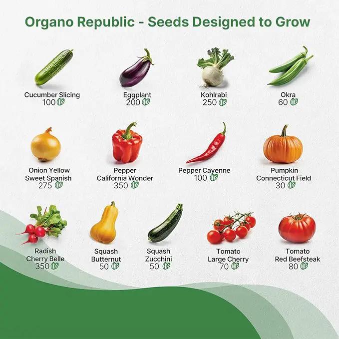 Organo Republic 25 Vegetable Seeds Variety Pack - 16,850+ Non-GMO Heirloom Seeds for Planting Vegetables & Fruits in Individual Seed Packets, Home Garden Seeds for Hydroponic, Indoor & Outdoor Garden by GreenHaven Gardens