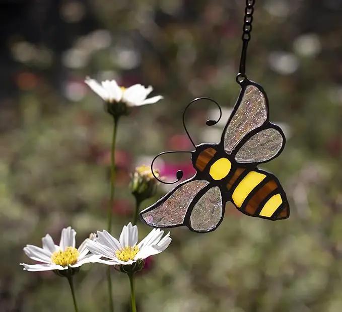 Bumble Bee Ornament Stained Glass Window Hanging Suncatcher Home Decor, Birthday Gifts for Mom Grandma Aunt Sister Bee Lover, Mother's Day Bee Decoration by GreenHaven Gardens