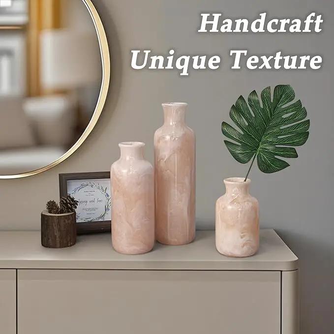Resin 3 Piece Vase Set, Farmhouse Decor, Home Decorative Vase, Vases for Your Kitchen, Bedroom, Office, Living Room, Bathroom, & Shelf Centerpiece Table Decorations, Pink by GreenHaven Gardens