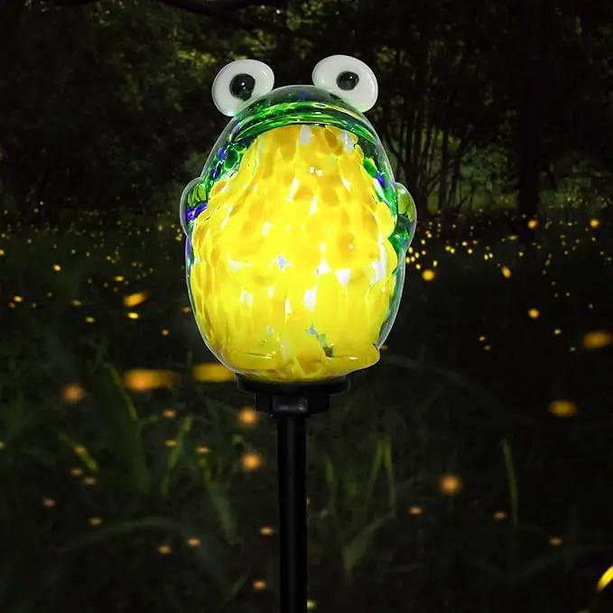 Afirst Solar Frog Garden Stake Lights Hand Blown Glass Decorative Garden Pathway Lights Outdoor Waterproof Animal Glass Stakes by GreenHaven Gardens