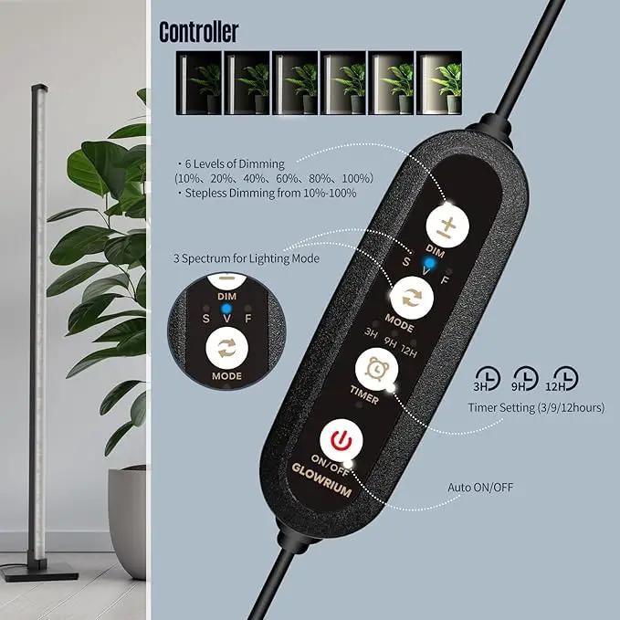 GLOWRIUM Standing Grow Light for Indoor Plants, 15in Full Spectrum Vertical Plant Light,3 Light Modes, Auto-Timer,6-Level Dimmable, Suitable for Wide Area Coverage in Indoor Plants (1-Section) by GreenHaven Gardens