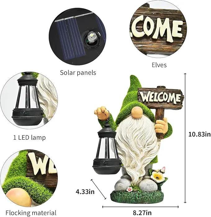 ASAWASA Gnomes Decorations for Yard with Solar LED Light, 10.8" Large Outdoor Funny Garden Lawn Gnome Decor with Welcome Sign by GreenHaven Gardens
