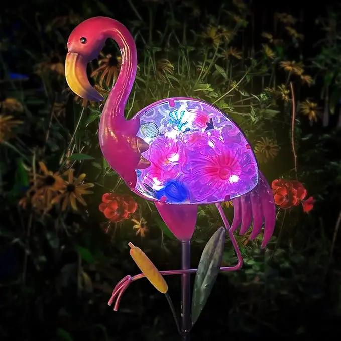 Solar Garden Lights, Glass & Metal Flamingo Solar Garden Decor Solar Pathway Lights Solar Garden Stakes Decorative Yard Art Yard Decor Waterproof for Patio Lawn Courtyard by GreenHaven Gardens