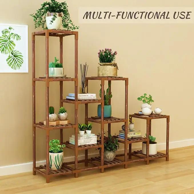 Plant Stand Indoor Outdoor, 12 Tier Plant Shelf for Multiple Plants, Large Wood Plant Shelf Combo Ideal for Gardens, Patios, and Lawns by GreenHaven Gardens