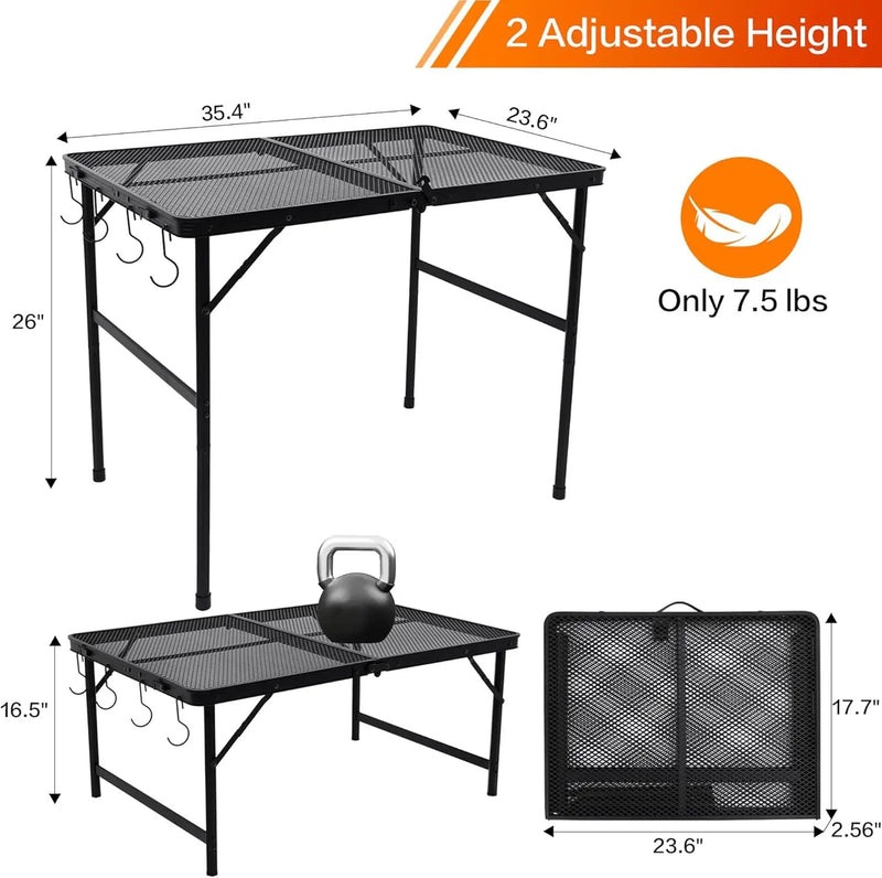 Outdoor Grill Camping Folding Table 3 Ft, Aluminium Picnic Table - Portable, Lightweight, Compact & Height Adjustable Collapsible Patio BBQ Garden Table by GreenHaven Gardens