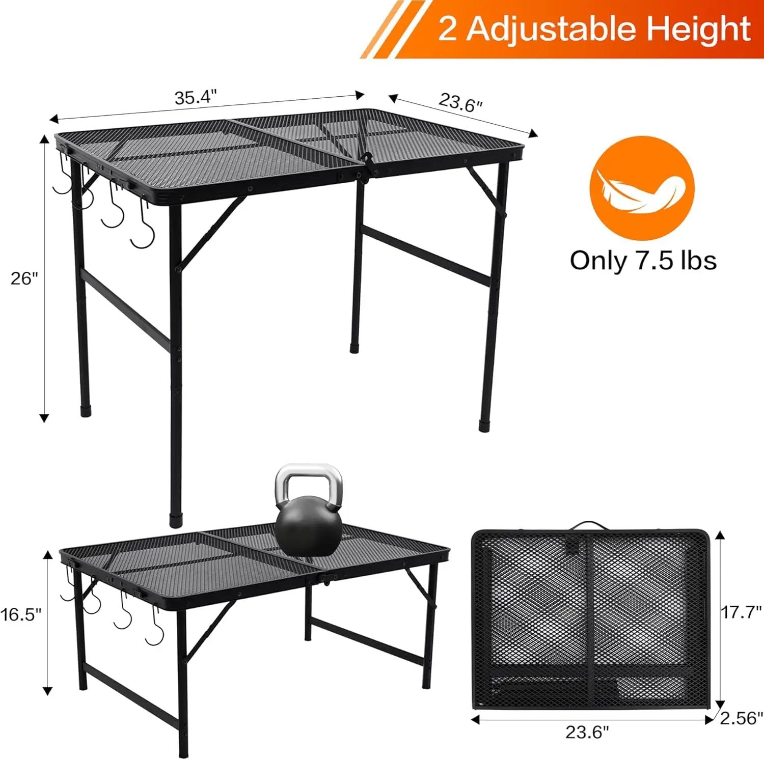 Outdoor Picnic Camping Table, Folding Grill Metal Table 3 Ft - Portable, Lightweight, Compact & Height Adjustable Collapsible Patio BBQ Table with Trash Bag Holder by GreenHaven Gardens