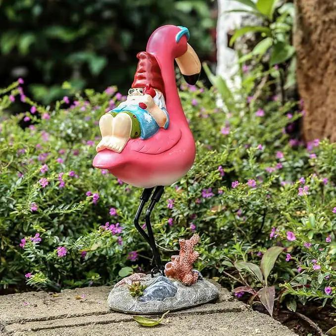 Gnome Garden Statue Funny Gnome Reclining on Flamingo Dwarf Figurines Resin Garden Gnomes Fall Decorations Outdoor for Patio Yard Lawn Porch Housewarming Ornament Gift by GreenHaven Gardens
