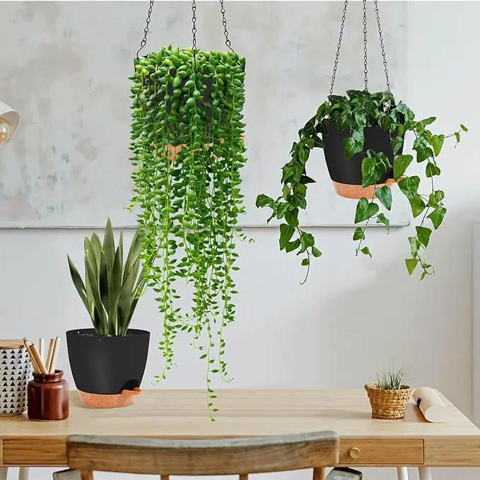 GARDIFE Hanging planters for Indoor Plants, 8 inch Hanging Planter, Self Watering Plant Pot, 2 Pack self Watering Hanging Planter, Black by GreenHaven Gardens