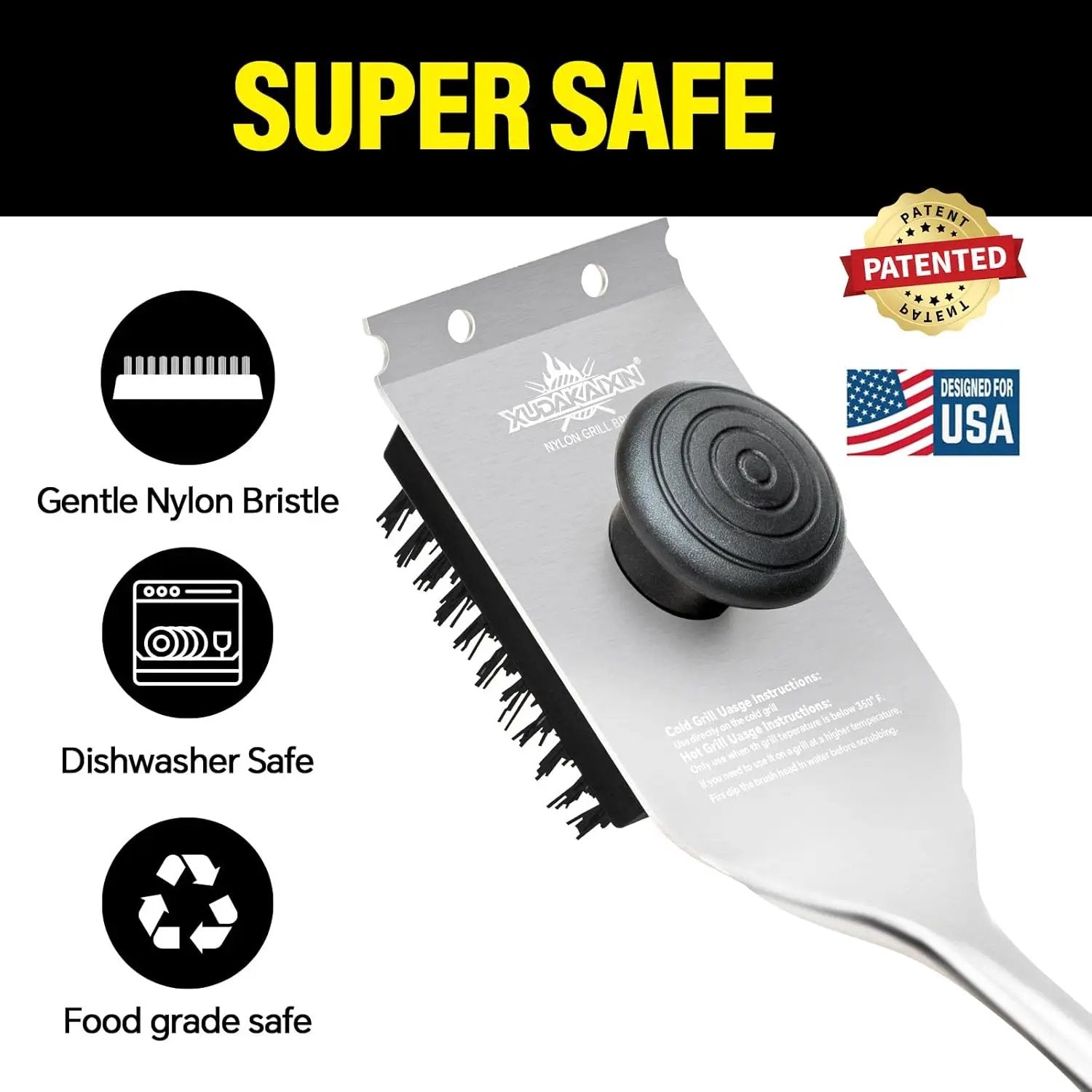Grill Brush and Scraper, Dual Grip Design,Extra Strong BBQ Cleaner Accessories,Safe Nylon Bristles Barbecue Triple Scrubbers Cleaning Brush for Cast Iron Grates/Porcelain/Charcoal Grill by GreenHaven Gardens