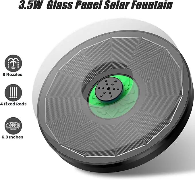 Solar Fountain Full Glass Panel No Battery, 3.5W Solar Bird Bath Fountains with 4 Fixed Rods & 7 Nozzles, Solar Fountain Pump for Bird Bath, Garden, Pond, Pool, Patio (Black Panel) by GreenHaven Gardens