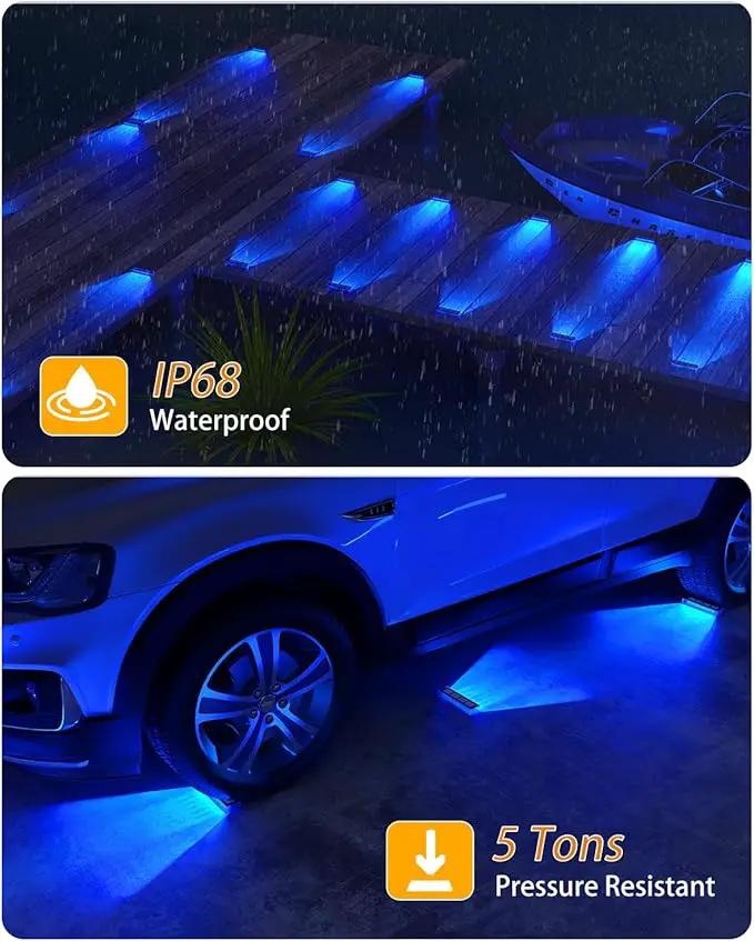 Solar Step Lights for Outside, 2 Pack Solar Stair Lights, Blue Outdoor Deck Light Waterproof, Outdoor Light Solar Powered for Deck, Dock, Pathway, Porch, Path, Ground, Backyard by GreenHaven Gardens