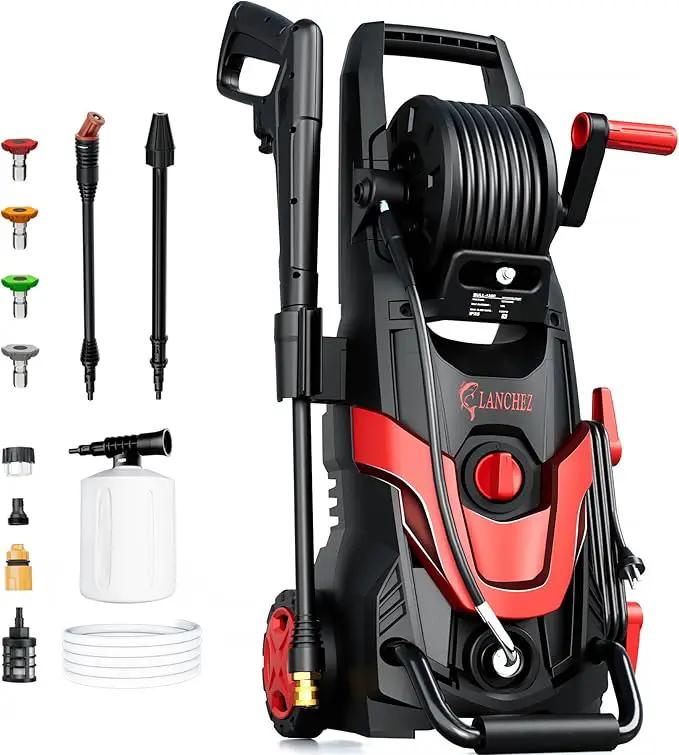 Pressure Washer, Power Washer with 6 Quick Connect Nozzles, Inlet Hose & Filter&Foam Cannon for Cars/Fences/Driveways/Patios/Home Cleaning (Red) by GreenHaven Gardens