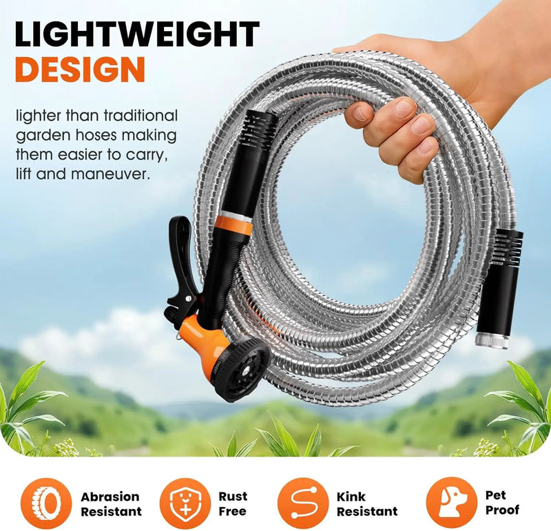 Garden Hose 50 FT, Flexible Metal Hose with 10 Function Nozzle, Kink Free, Lightweight, Durable, Crush Resistant Fitting, Easy to Coil, Puncture Proof Hose for Yard, Rv, 600 PSI 2025 New by GreenHaven Gardens