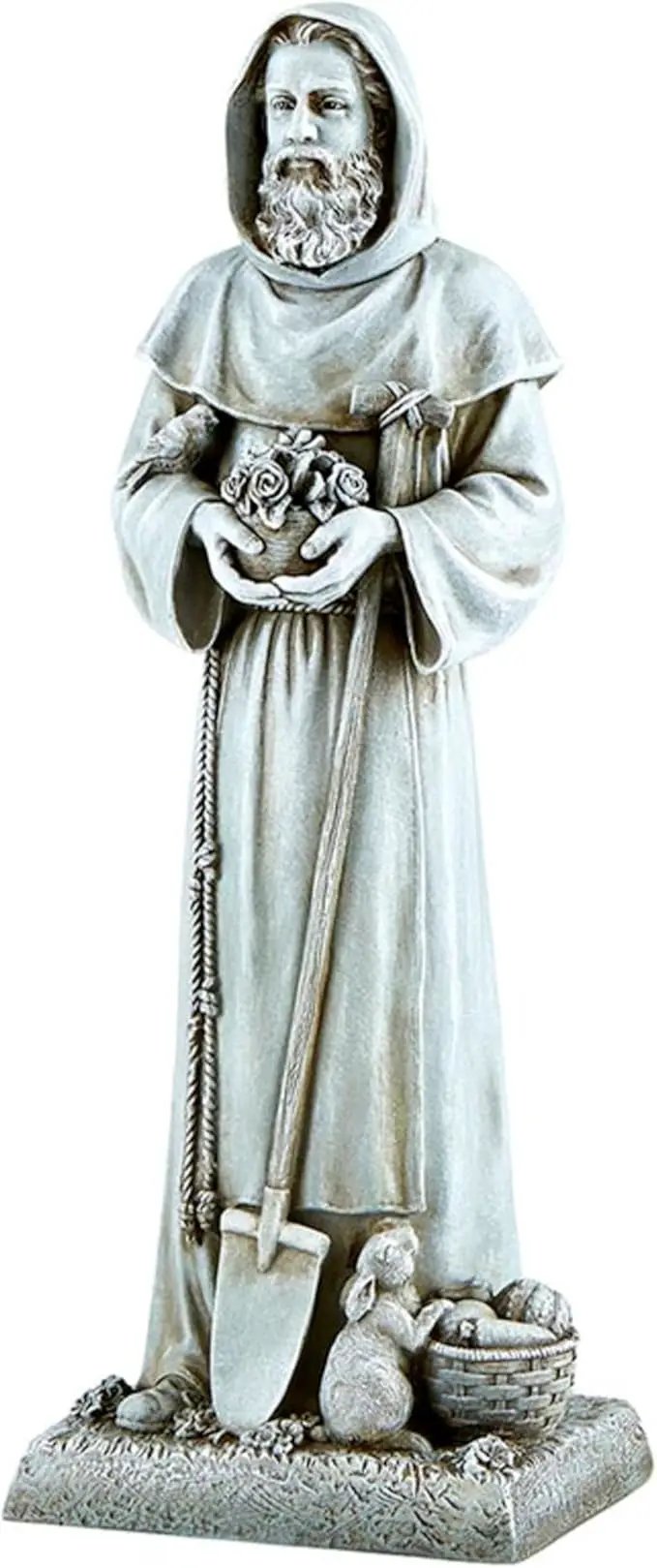 Garden Statue - Stone-Resin Saint Fiacre Indoor/Outdoor Catholic Sculpture, 12" Tall by GreenHaven Gardens