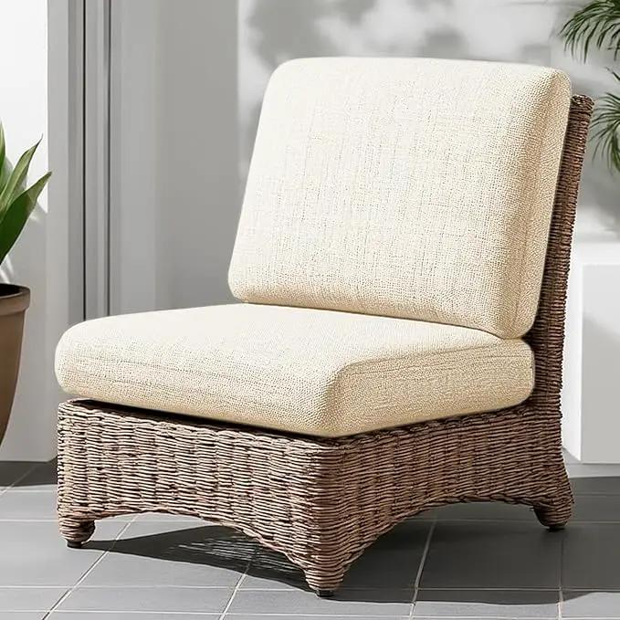 Codi Outdoor Cushions for Patio Furniture 24x24 Inch, Waterproof Chair Seat Cushion with Textured Fabric, Handles & Adjustable Straps, Fade Resistant - Set of 2, Beige by GreenHaven Gardens
