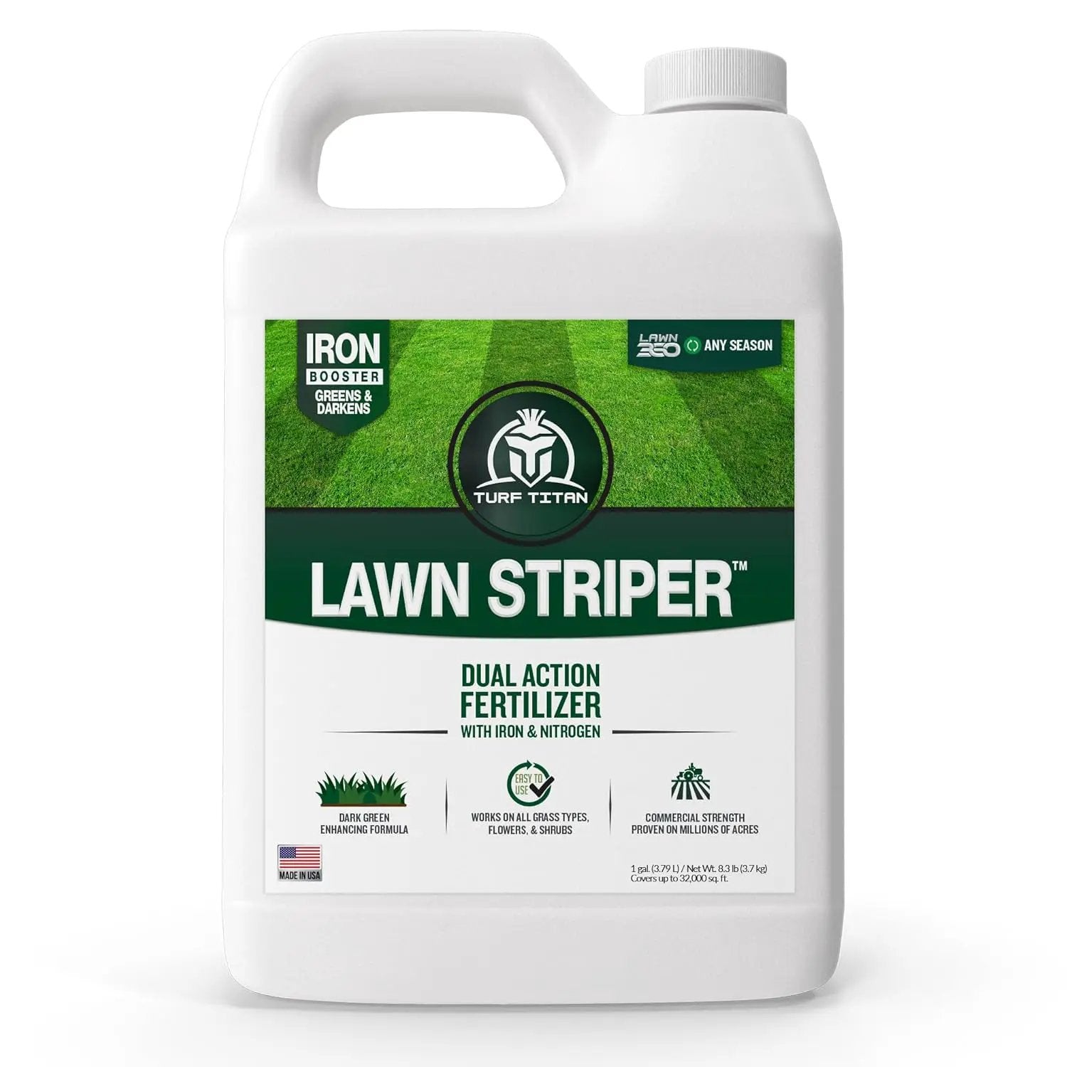 Turf Titan Lawn Striper 1 Gallon- Iron & Nitrogen Fertilizer to Promote Dark-Green, Stripe-Defined Turfs - Kids & Pet Safe, Natural Lawn Fertilizer - Green Grass Fertilizer - Covers up to 32,000 Sq Ft by GreenHaven Gardens