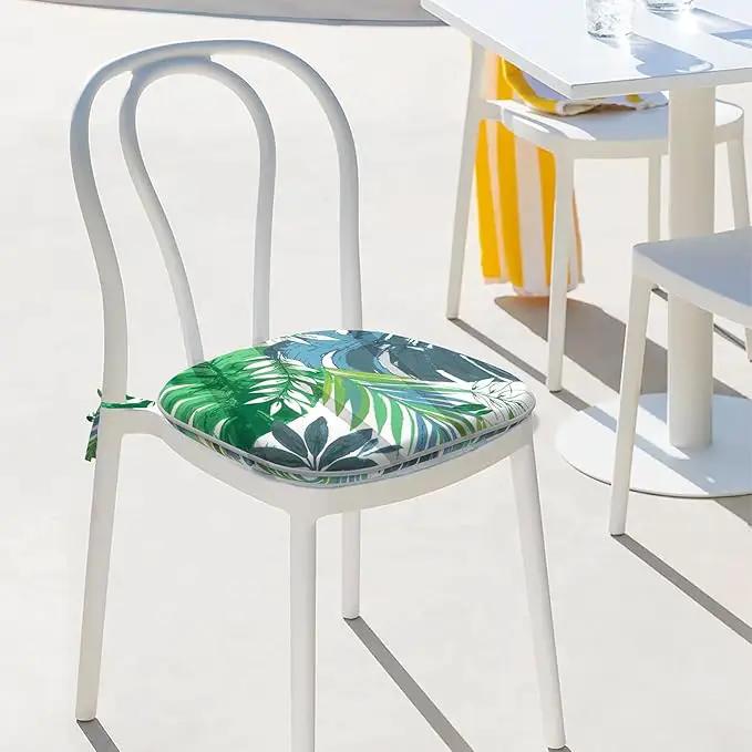 Indoor/Outdoor Chair Cushions 16x17 Inch, Patio Chair Cushions with Ties, All Weather Seat Cushions for Patio Furniture Home Garden Chair Use, Set of 2, Islamorada Blue Green by GreenHaven Gardens