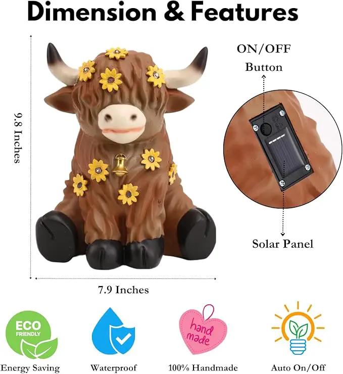 Highland Cow Decor, Highland Cow Gifts, Highland Cow Statue, Solar Garden Statue for Outside, Solar Garden Yard Patio Decor, Outdoor Statue for Garden, Yard, Gardening Gifts for Women, Mom by GreenHaven Gardens