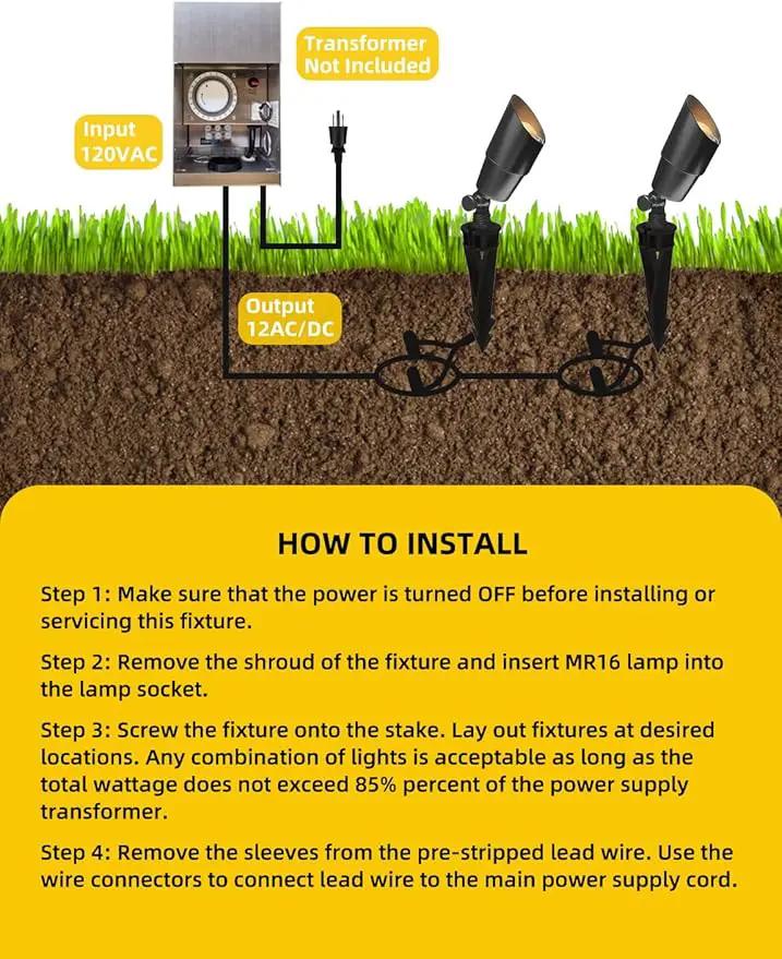 COLOER Brass Low Voltage Landscape Spotlight(Black) 12-Pack with 5W Aluminum Housing MR16 LED Bulb 2700K 450LM CRI85+,12V AC/DC Outdoor Uplighting, Directional Garden Patio Spot Up Light(101B-Black) by GreenHaven Gardens