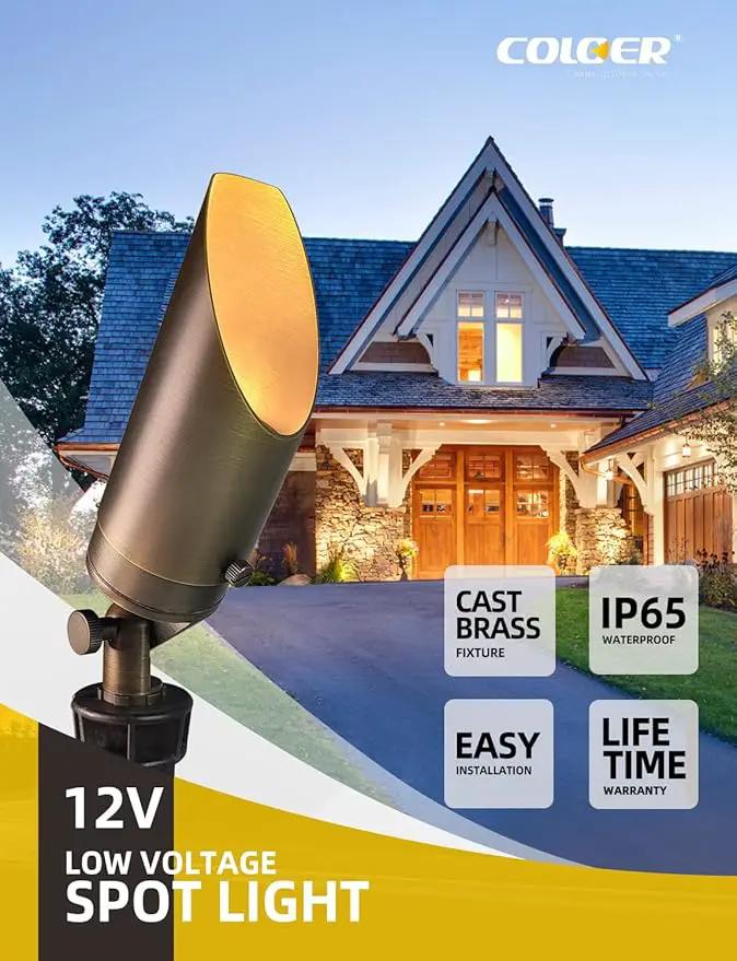 COLOER Brass Landscape Spotlights, 6 Pack Spotlight Fixture Outdoor with 5W Aluminum Housing MR16 LED Bulb 2700K 450LM,12V AC/DC Low Voltage Landscape Lighting,Uplight for Garden and Patio(103B) by GreenHaven Gardens