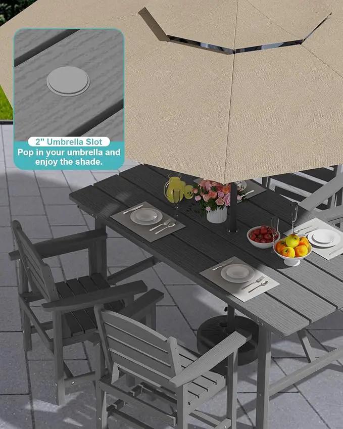 Patio Dining Set for 4 with Umbrella Hole - 66" Outdoor Table & 4 Chairs, All-Weather HDPE Outdoor Furniture for Lawn, Garden, Backyard, Poolside, Gray by GreenHaven Gardens