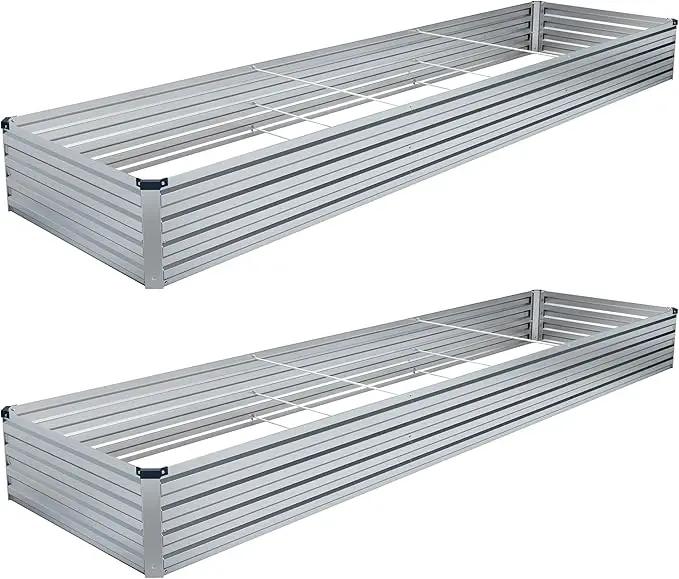 2PCS 12x4x1FT Galvanized Raised Garden Bed Kit,Vegetable Boxes-Rectangle Metal Flower Box,Large Planter Raised Beds Outdoor Garden for Planting,Fruit,Herb-Sliver by GreenHaven Gardens