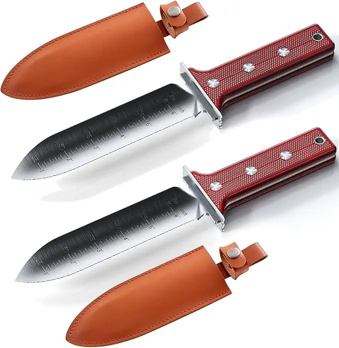 Hori Hori Garden Knife Tool - Stainless Gardening knife,With Sheath Soil Knife,Weeding Knife Yes Garden Digging, for Gardeners 2PACK by GreenHaven Gardens