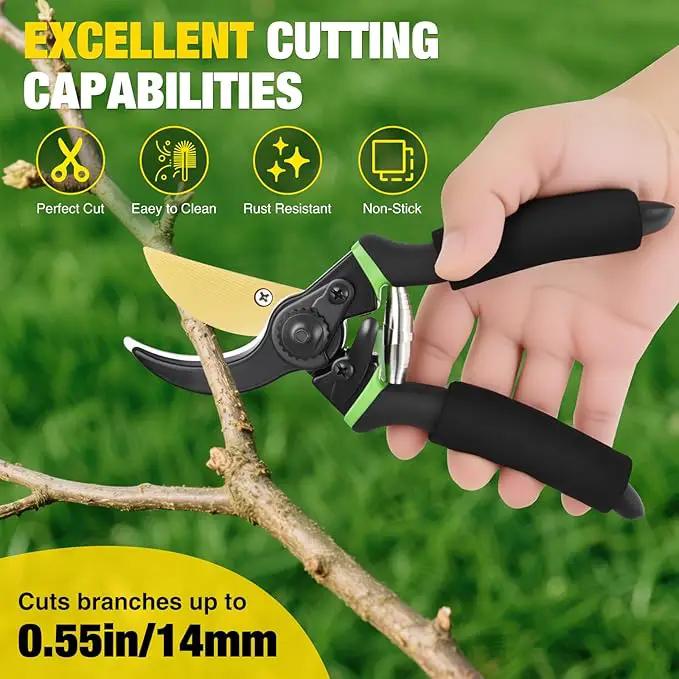 Yesker Pruning Shears for Gardening 8.5" Professional Bypass Garden Scissors Yard Clippers with Sharp SK5 Steel Blade Heavy Duty Hand Pruners for Branch Flower Plant Trimming Cutting Gardening Tools by GreenHaven Gardens