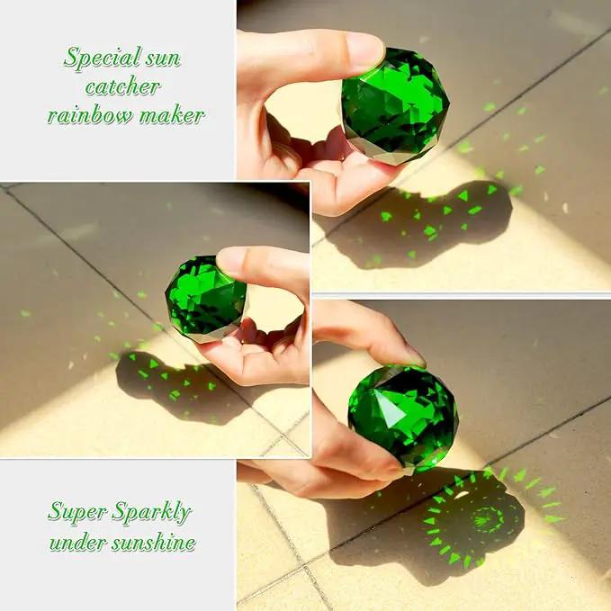 Fonmy Gazing Ball Spiral Tail -Decorative Wind Spinner Sun Catcher Rainbow Maker 11 inch Tail and 2 inch Green Crystal Orb. Indoor Outdoor Garden Decoration -13 inch Height by GreenHaven Gardens
