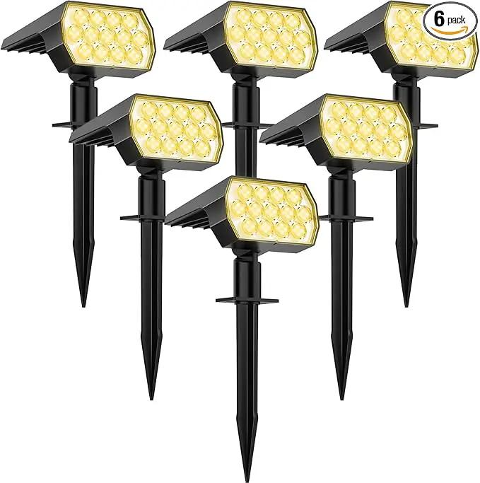 WELALO Solar Spot Lights Outdoor, [6 Pack/52 LED/3 Modes] 2-in-1 Solar Landscape Spotlights, Solar Powered Security Lights, Waterproof Wall Lights for Walkway Yard Garden Driveway(Warm White) by GreenHaven Gardens